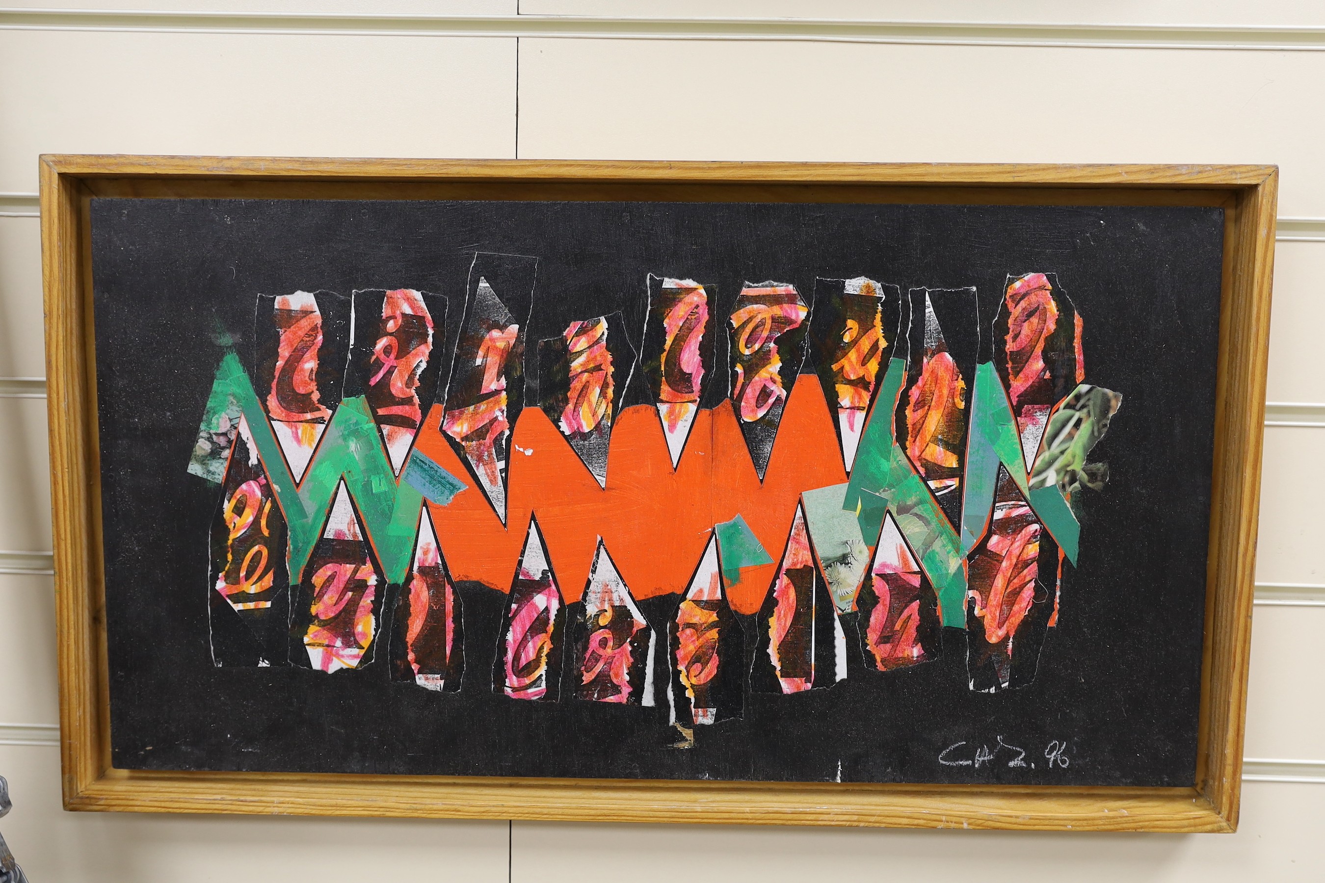 Dan Gottschalk (1966-), mixed media on panel, Untitled, initialled and dated '96, 31 x 59cm